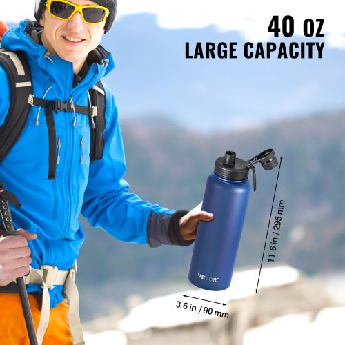 40 oz Insulated Water Bottle Stainless Steel Camping Hiking Hydration