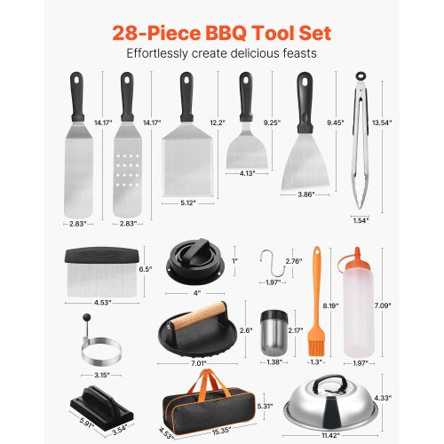 28PCS Griddle Accessories Kit Flat Top Grill Accessory Enlarged Spatula
