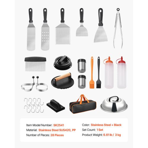 28PCS Griddle Accessories Kit Flat Top Grill Accessory Enlarged Spatula
