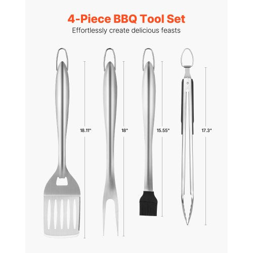 Grilling Accessories 4PCS BBQ Grill Tool Set Heavy Duty Stainless Steel