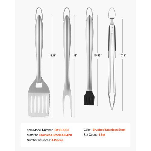 Grilling Accessories 4PCS BBQ Grill Tool Set Heavy Duty Stainless Steel