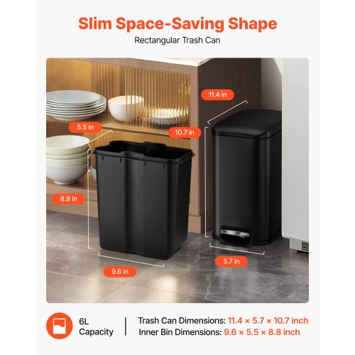 Slim Bathroom Trash Can 114 x 571 x 10.7 Inch Small Bedroom Trashcan with Step