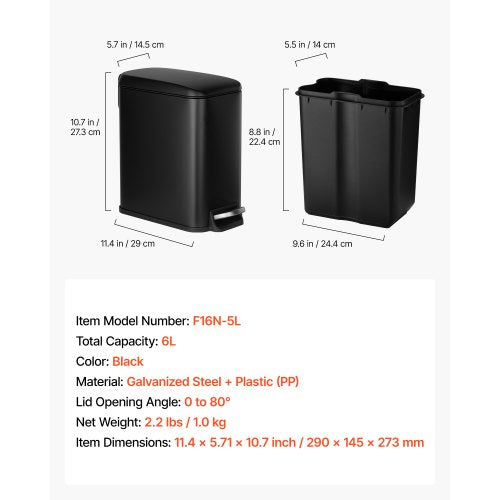 Slim Bathroom Trash Can 114 x 571 x 10.7 Inch Small Bedroom Trashcan with Step