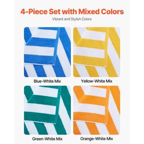 Beach Towel 4 Pack Oversized Beach Towels 30 x 60 in Cabana Striped Large