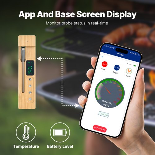 Wireless Meat Thermometer 500 ft Range Wireless Bluetooth Meat Thermometer