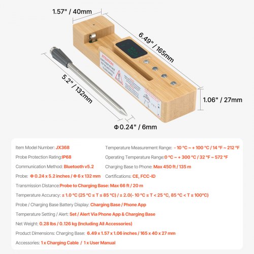 Wireless Meat Thermometer 500 ft Range Wireless Bluetooth Meat Thermometer