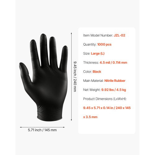 Disposable Gloves 45 Mil Black Nitrile Gloves Textured Fingertips 1000 ct count