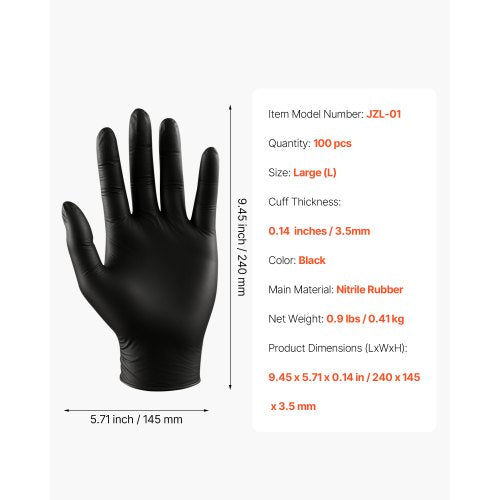 Disposable Gloves 45 Mil Black Nitrile Gloves Textured Fingertips 100 ct count
