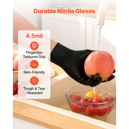 Disposable Gloves 45 Mil Black Nitrile Gloves with Textured Fingertips 2