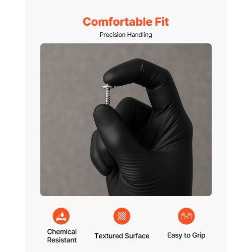Disposable Gloves 45 Mil Black Nitrile Gloves with Textured Fingertips 2