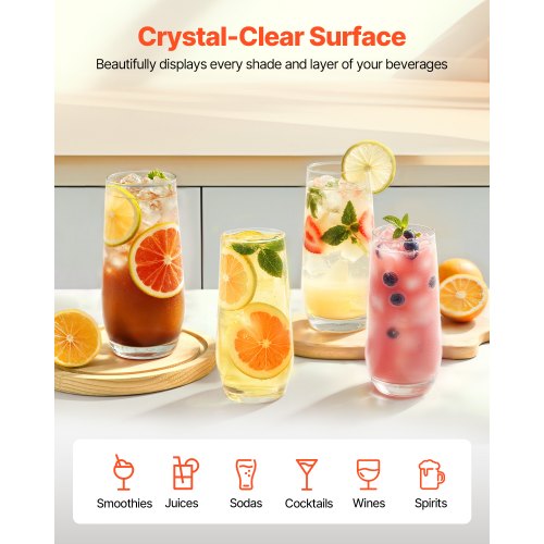 Drinking Glasses Set 16Piece Crystal Glass Cups Elegant Mixed Glassware