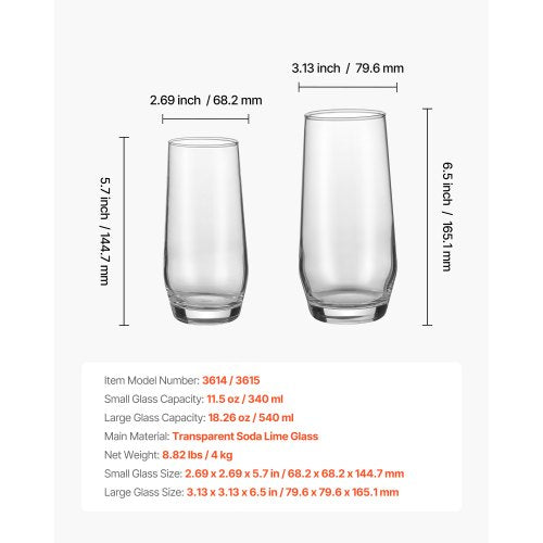 Drinking Glasses Set 16Piece Crystal Glass Cups Elegant Mixed Glassware