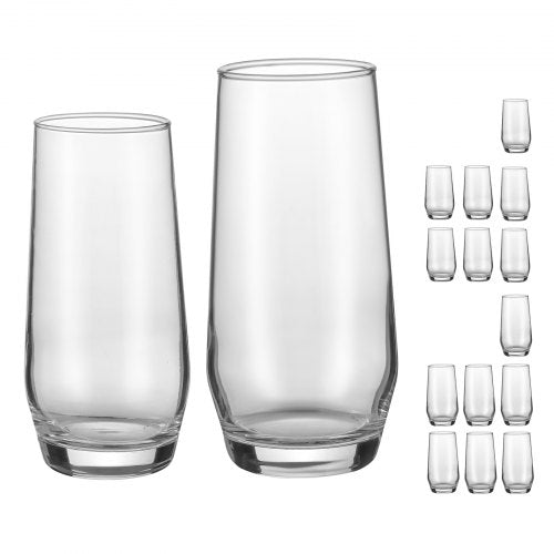 Drinking Glasses Set 16Piece Crystal Glass Cups Elegant Mixed Glassware