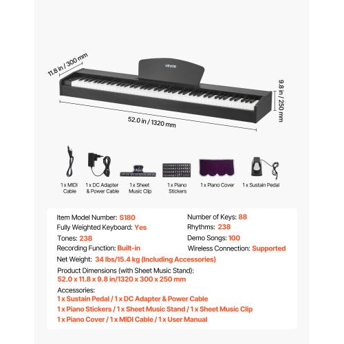 Weighted Digital Piano 88 Keys Fully Weighted Electric Piano Dual Keyboard