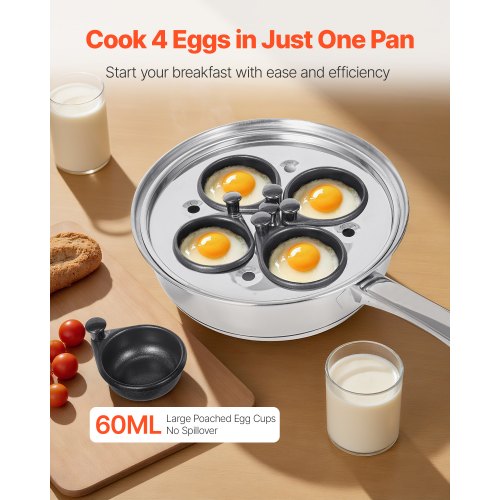 Egg Poacher Pan 4Cup Poached Egg Maker Stainless Steel Poaching Pan and Frying