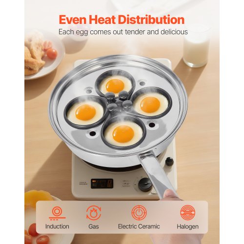 Egg Poacher Pan 4Cup Poached Egg Maker Stainless Steel Poaching Pan and Frying