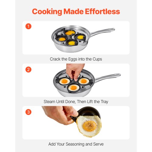 Egg Poacher Pan 4Cup Poached Egg Maker Stainless Steel Poaching Pan and Frying