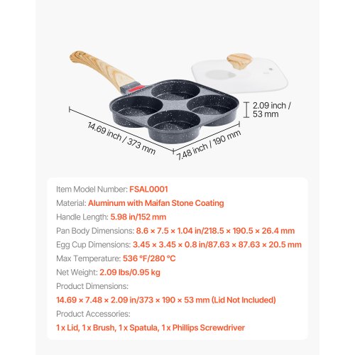 Egg Pan 4Cup Nonstick Egg Frying Pan Aluminum Breakfast Omelette Skillet