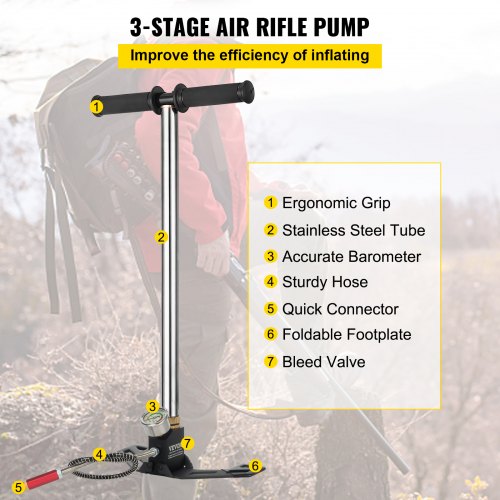 Airgun PCP Pump 4500PSI High Pressure Hand Pump 3 Stage Pump Chamber PCP Air