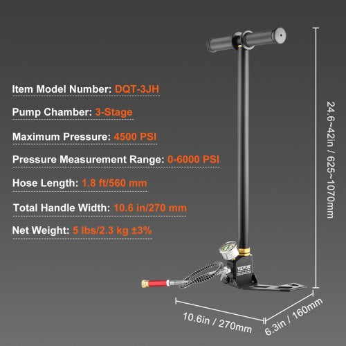 PCP Hand Pump 3 Stage 30Mpa 4500 PSI High Pressure PCP Air Rifile Filling