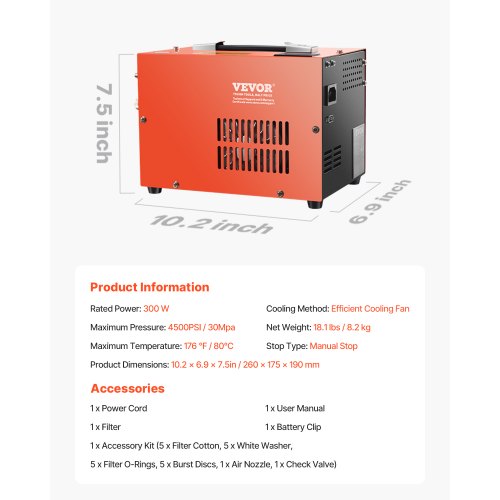 PCP Air Compressor 4500PSI30Mpa Portable PCP Airgun Compressor with Builtin