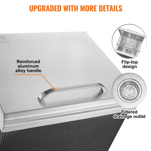 Drop in Ice Chest 14L x 12W x 18H Stainless Steel Ice Cooler Commercial