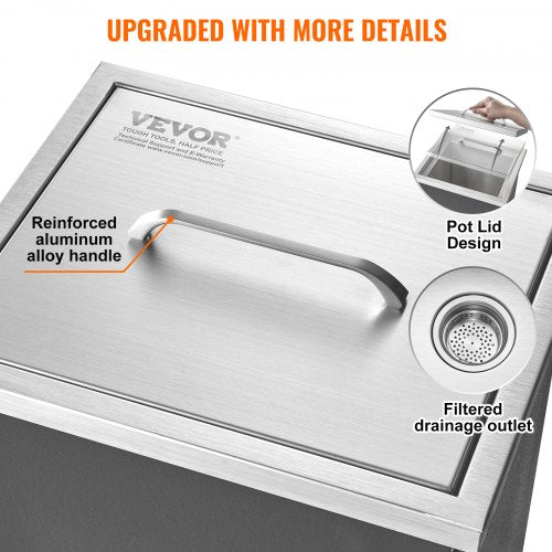 Drop in Ice Chest 14L x 12W x 18H Stainless Steel Ice Cooler Commercial 1