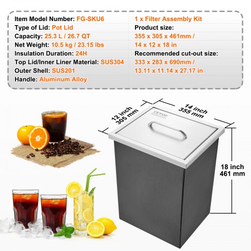 Drop in Ice Chest 14L x 12W x 18H Stainless Steel Ice Cooler Commercial 1