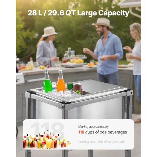Rolling Ice Chest Cooler Cart 20L x 14W x 38H Stainless Steel Cooling