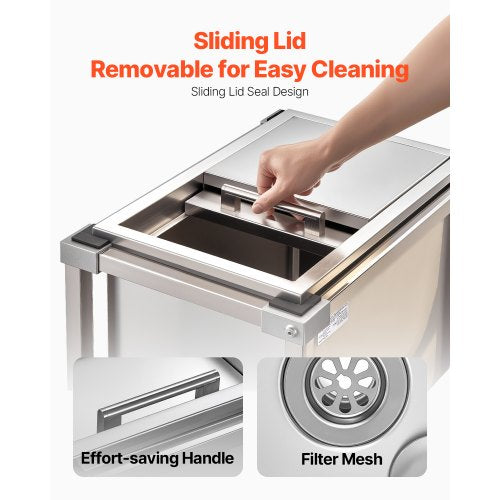 Rolling Ice Chest Cooler Cart 20L x 14W x 38H Stainless Steel Cooling