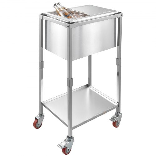 Rolling Ice Chest Cooler Cart 20L x 14W x 38H Stainless Steel Cooling