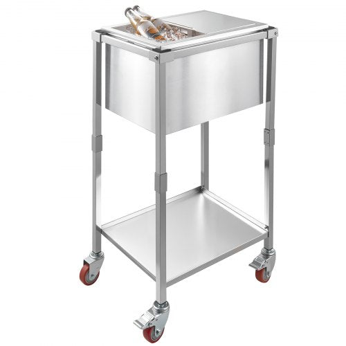 Rolling Ice Chest Cooler Cart 20L x 14W x 38H Stainless Steel Cooling
