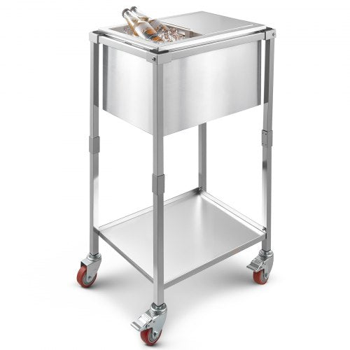 Rolling Ice Chest Cooler Cart 20L x 14W x 38H Stainless Steel Cooling
