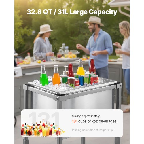 Rolling Ice Chest Cooler Cart 22L x 16W x 38H Stainless Steel Cooling