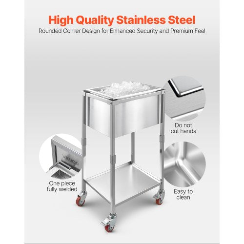 Rolling Ice Chest Cooler Cart 22L x 16W x 38H Stainless Steel Cooling