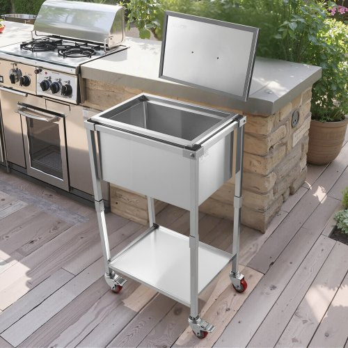 Rolling Ice Chest Cooler Cart 22L x 16W x 38H Stainless Steel Cooling