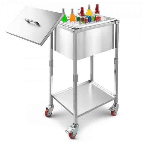 Rolling Ice Chest Cooler Cart 22L x 16W x 38H Stainless Steel Cooling