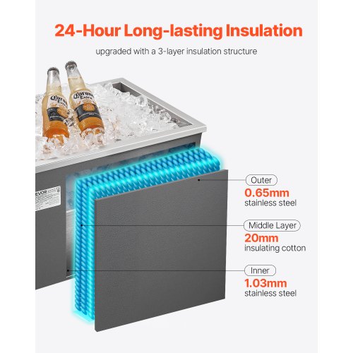 Drop in Ice Chest 20L x 14W x 12H Stainless Steel Drop in Cooler 317