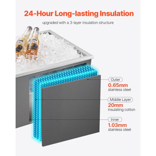 Drop in Ice Chest 22L x 17W x 12H Stainless Steel Drop in Cooler 453
