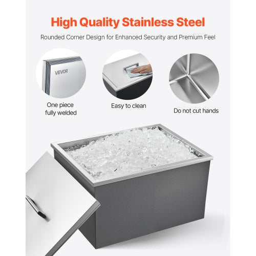 Drop in Ice Chest 22L x 17W x 12H Stainless Steel Drop in Cooler 453