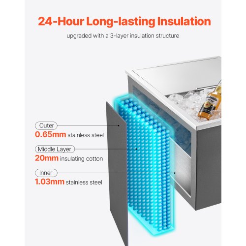 Drop in Ice Chest 24L x 18W x 13H Stainless Steel Drop in Cooler 578