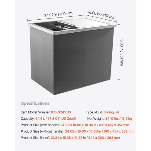 Drop in Ice Chest 24L x 18W x 13H Stainless Steel Drop in Cooler 578