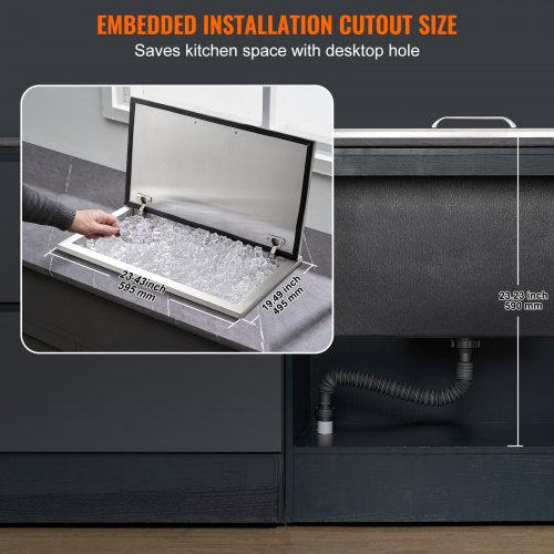 Drop in Ice Chest 24L x 20W x 15H Stainless Steel Ice Cooler Commercial