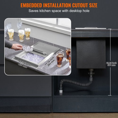 Drop in Ice Chest 18L x 12W x 145H Stainless Steel Ice Cooler