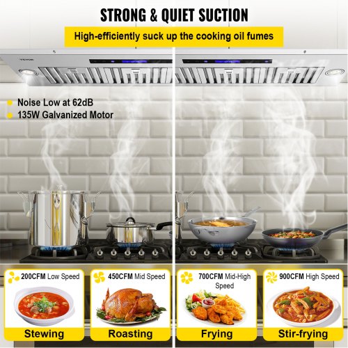 Insert Range Hood 900Cfm 4Speed 36 Inch Stainless Steel Builtin Kitchen Vent