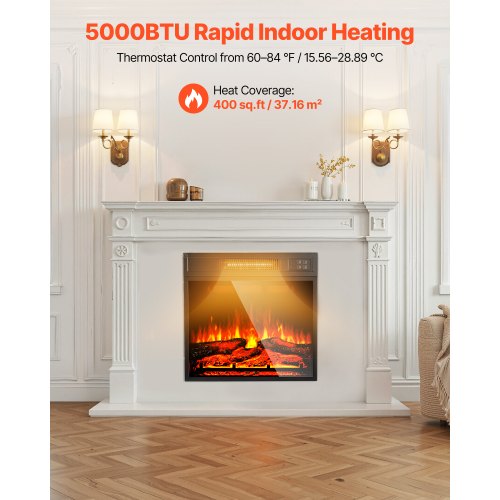 Electric Fireplace Insert 18 inch Recessed and Wall Mounted with Adjustable