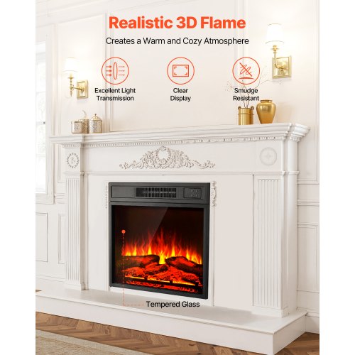 Electric Fireplace Insert 18 inch Recessed and Wall Mounted with Adjustable