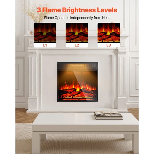 Electric Fireplace Insert 18 inch Recessed and Wall Mounted with Adjustable