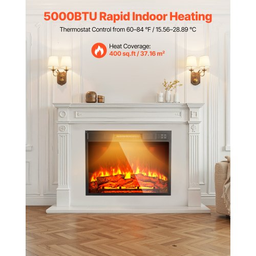 Electric Fireplace Insert 23 inch Recessed and Wall Mounted with Adjustable