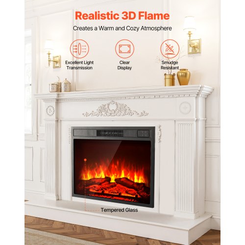 Electric Fireplace Insert 23 inch Recessed and Wall Mounted with Adjustable